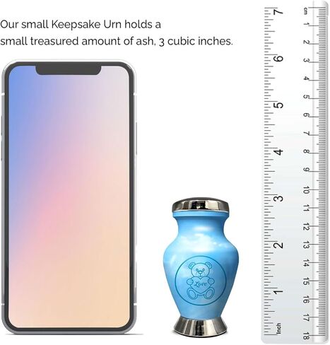 جرة للرماد - جرة للطفل الصبي والفتاة - جرة مصنوعة يدويًا للأطفال والرضع - تحية لأحبائك - جرة حرق جثث تذكارية للطفلة والولد (أزرق فاتح، صغير) in Kuwait