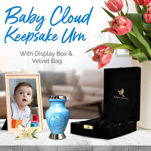 جرة للرماد - جرة للطفل الصبي والفتاة - جرة مصنوعة يدويًا للأطفال والرضع - تحية لأحبائك - جرة حرق جثث تذكارية للطفلة والولد (أزرق فاتح، صغير) in Kuwait