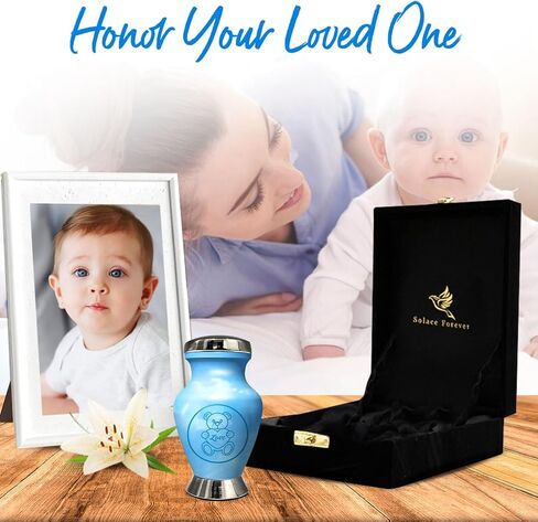 جرة للرماد - جرة للطفل الصبي والفتاة - جرة مصنوعة يدويًا للأطفال والرضع - تحية لأحبائك - جرة حرق جثث تذكارية للطفلة والولد (أزرق فاتح، صغير) in Kuwait