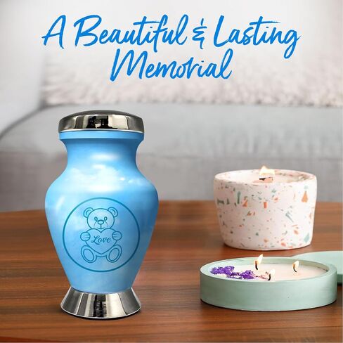 جرة للرماد - جرة للطفل الصبي والفتاة - جرة مصنوعة يدويًا للأطفال والرضع - تحية لأحبائك - جرة حرق جثث تذكارية للطفلة والولد (أزرق فاتح، صغير) in Kuwait