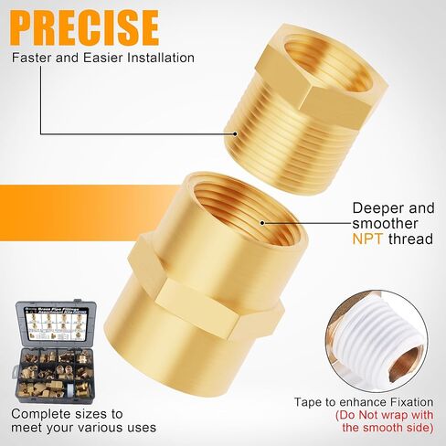 92PCS Brass Pipe Fittings Assortment Kit NPT Adapter,Hex Nipple,Reducer Bushing,Hex Coupling,90 Degree & 45 Degree Barstock Street Elbow,Street Tee,Bulk Head Fittings Kits in Kuwait