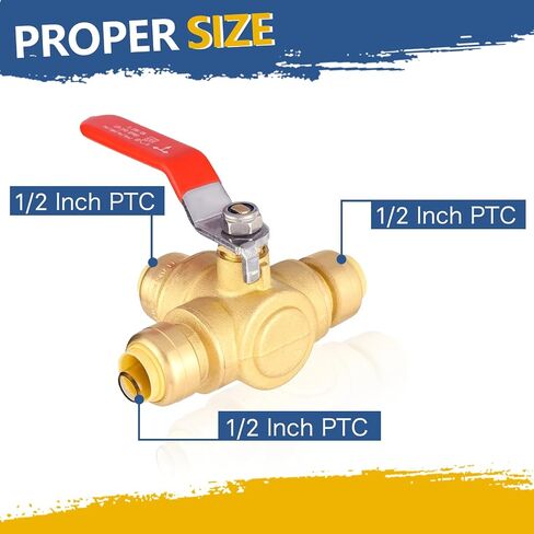1/2 Inch 3-Way Ball Valve,Push-fit Plumbing Fittings to Connect PEX, Copper, CPVC, PE-RT, With Disconnect Clip(Pack of 1) in Saudi Arabia