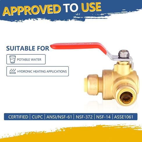 1/2 Inch 3-Way Ball Valve,Push-fit Plumbing Fittings to Connect PEX, Copper, CPVC, PE-RT, With Disconnect Clip(Pack of 1) in Saudi Arabia