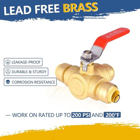 1/2 Inch 3-Way Ball Valve,Push-fit Plumbing Fittings to Connect PEX, Copper, CPVC, PE-RT, With Disconnect Clip(Pack of 1) in Saudi Arabia
