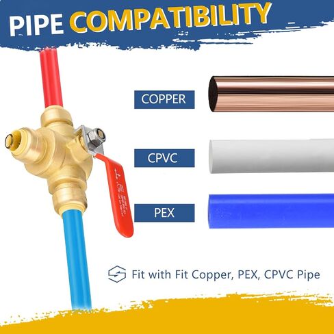 1/2 Inch 3-Way Ball Valve,Push-fit Plumbing Fittings to Connect PEX, Copper, CPVC, PE-RT, With Disconnect Clip(Pack of 1) in Saudi Arabia