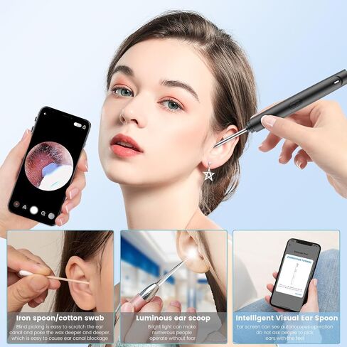 Ear Wax Removal,Ear Wax Removal Tool with 1296P HD Camera and 6 LED Lights, Ear Cleaner with 6 Ear Pick, Upgrade Ear Wax Removal Tool for iOS and Android, Black in Saudi Arabia