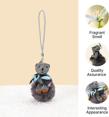 Mystery Flower Fragrance Keychain: Solid Aromatherapy for Closet, Car & Home - Dangling Pendant Deodorizer & Air Freshener - Cute bear (Grey bear) in Saudi Arabia