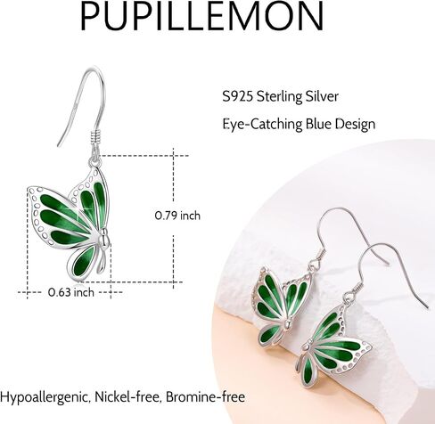 PUPILLEMON أقراط الفراشة، 925 الفضة الاسترليني الذهب الأبيض مطلي أقراط الفراشة المتدلية، مجوهرات الفراشة للنساء الفتيات عشاق الفراشة آذان حساسة in Saudi Arabia