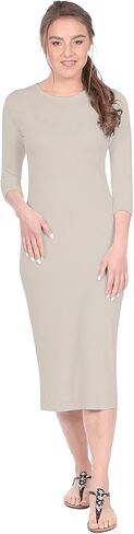 Kosher Casual Women's Modest Knee Length 3-4 Sleeve Layering Midi Dress in Saudi Arabia