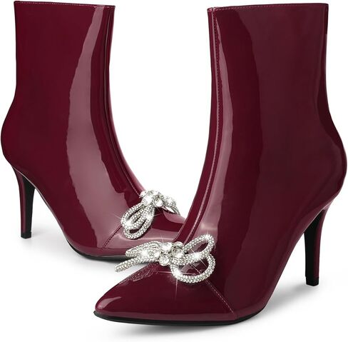Perphy Patent Leather Boot Bow Rhinestone Pointy Toe Stiletto Heels Ankle Boots for Women in Saudi Arabia