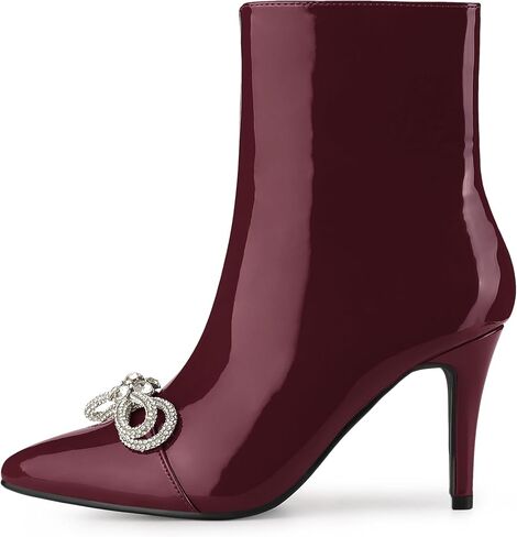 Perphy Patent Leather Boot Bow Rhinestone Pointy Toe Stiletto Heels Ankle Boots for Women in Saudi Arabia