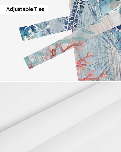 Coastal Sea Turtle Tie Up Valance Curtains for Windows, Nautical Summer Beach Kitchen Curtains Window Treatments, Sea Starfish Coral Vintage Short Shades Valances for Bedroom Bathroom 54"x18" in Saudi Arabia