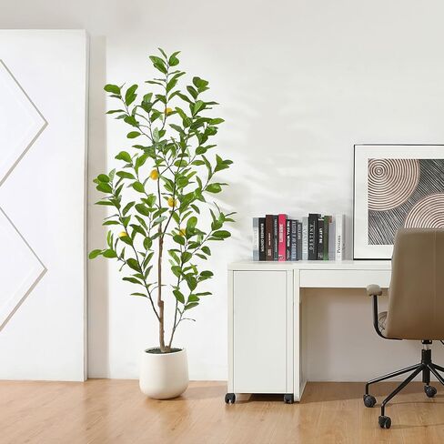 شجرة صناعية، نباتات ليمون وهمية بطول 7 أقدام لديكور المنزل الداخلي، شجرة ليمون صناعية مع زارع أبيض 10.5 بوصة، نباتات أرضية كبيرة لديكور غرفة المعيشة المكتبية، عبوة واحدة in Kuwait