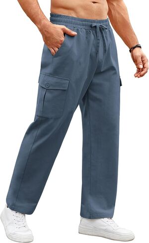 COOFANDY Mens Casual Cargo Pants Relaxed Fit Outdoor Hiking Pants Cotton Drawstring Sweatpants with Pockets in Saudi Arabia