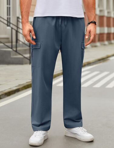 COOFANDY Mens Casual Cargo Pants Relaxed Fit Outdoor Hiking Pants Cotton Drawstring Sweatpants with Pockets in Saudi Arabia