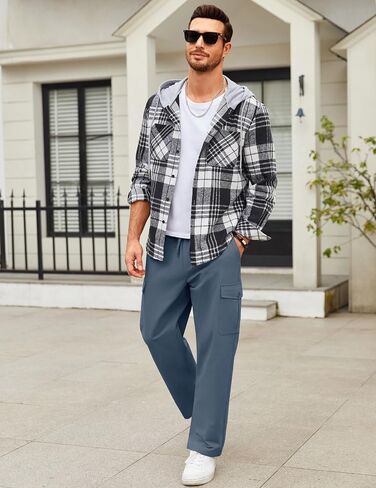 COOFANDY Mens Casual Cargo Pants Relaxed Fit Outdoor Hiking Pants Cotton Drawstring Sweatpants with Pockets in Saudi Arabia
