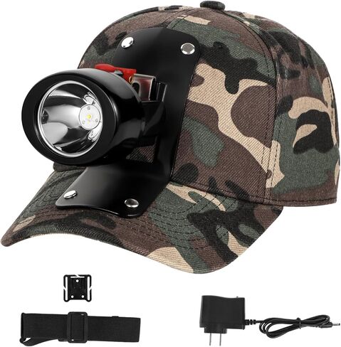 High Lumens LED Mining Headlamp with Hat - Waterproof, Durable, Long-Lasting Rechargeable Headlight, Adjustable Strap, Perfect for Miners Camping Hiking (KL3.0 Black-Red Button with Hat) in Saudi Arabia