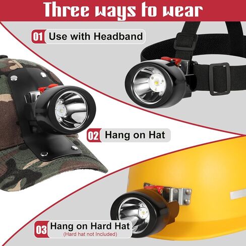 High Lumens LED Mining Headlamp with Hat - Waterproof, Durable, Long-Lasting Rechargeable Headlight, Adjustable Strap, Perfect for Miners Camping Hiking (KL3.0 Black-Red Button with Hat) in Saudi Arabia