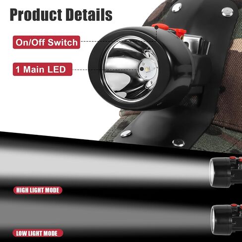 High Lumens LED Mining Headlamp with Hat - Waterproof, Durable, Long-Lasting Rechargeable Headlight, Adjustable Strap, Perfect for Miners Camping Hiking (KL3.0 Black-Red Button with Hat) in Saudi Arabia