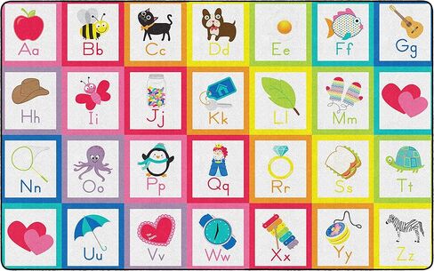 سجادة رائدة على شكل تلميذة على شكل قوس قزح الأبجدية متقاطعة مع صلصة التفاح في الفصل الدراسي سجادة للتعلم في الفصول الدراسية الداخلية أو سجادة لعب تعليمية لغرفة نوم الأطفال، مقاس 7'6 بوصة × 12 بوصة، متعددة الألوان in Kuwait