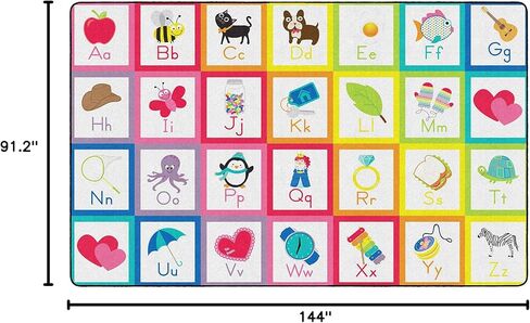 سجادة رائدة على شكل تلميذة على شكل قوس قزح الأبجدية متقاطعة مع صلصة التفاح في الفصل الدراسي سجادة للتعلم في الفصول الدراسية الداخلية أو سجادة لعب تعليمية لغرفة نوم الأطفال، مقاس 7'6 بوصة × 12 بوصة، متعددة الألوان in Kuwait