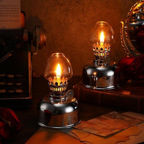 2 قطعة مصابيح الكيروسين مصباح زيت زجاجي معدني فانوس فضي مصابيح زيتية صغيرة إضاءة منزلية مصباح الكيروسين الشفاف مصابيح زيتية عتيقة للاستخدام الداخلي ديكور المنزل في حالات الطوارئ in Kuwait