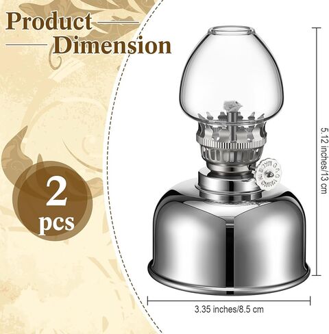 2 قطعة مصابيح الكيروسين مصباح زيت زجاجي معدني فانوس فضي مصابيح زيتية صغيرة إضاءة منزلية مصباح الكيروسين الشفاف مصابيح زيتية عتيقة للاستخدام الداخلي ديكور المنزل في حالات الطوارئ in Kuwait