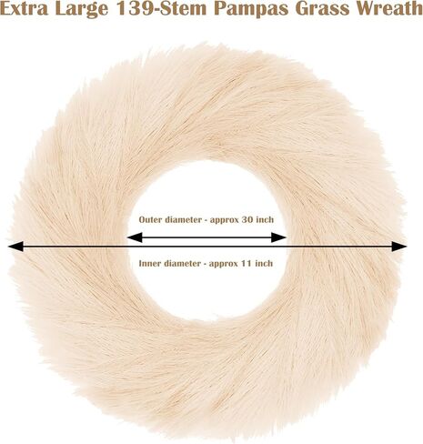 Boho Pampas Grass Wreaths with Hanger, 30 inch Extra Large Beige Pampas Wreaths for Front Door & Windows, All Season Nearly Natural Fake Pampas Grass Garland for Farmhouse, Home Décor in Saudi Arabia