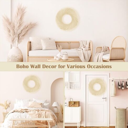 Boho Pampas Grass Wreaths with Hanger, 30 inch Extra Large Beige Pampas Wreaths for Front Door & Windows, All Season Nearly Natural Fake Pampas Grass Garland for Farmhouse, Home Décor in Saudi Arabia