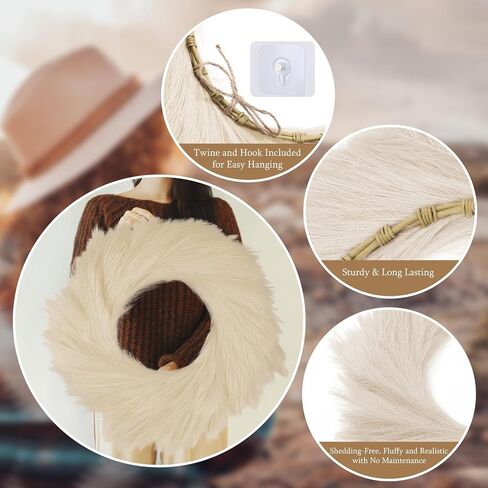Boho Pampas Grass Wreaths with Hanger, 30 inch Extra Large Beige Pampas Wreaths for Front Door & Windows, All Season Nearly Natural Fake Pampas Grass Garland for Farmhouse, Home Décor in Saudi Arabia