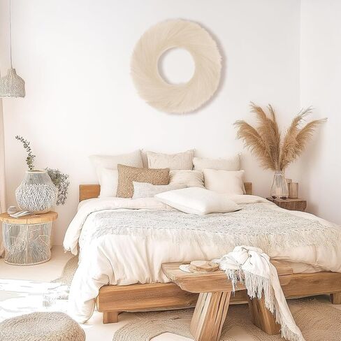 Boho Pampas Grass Wreaths with Hanger, 30 inch Extra Large Beige Pampas Wreaths for Front Door & Windows, All Season Nearly Natural Fake Pampas Grass Garland for Farmhouse, Home Décor in Saudi Arabia