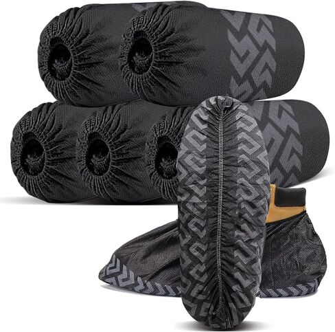 Disposable Shoe Covers 50 Pack (25 Pairs) - Durable, Non-Slip, Water Resistant, and Recyclable Boot Covers for Indoor and Outdoor Use - One Size Fits Most (Non-woven-Black) in Saudi Arabia