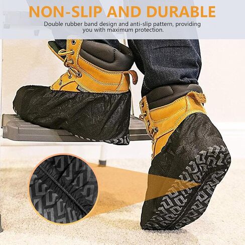 Disposable Shoe Covers 50 Pack (25 Pairs) - Durable, Non-Slip, Water Resistant, and Recyclable Boot Covers for Indoor and Outdoor Use - One Size Fits Most (Non-woven-Black) in Saudi Arabia