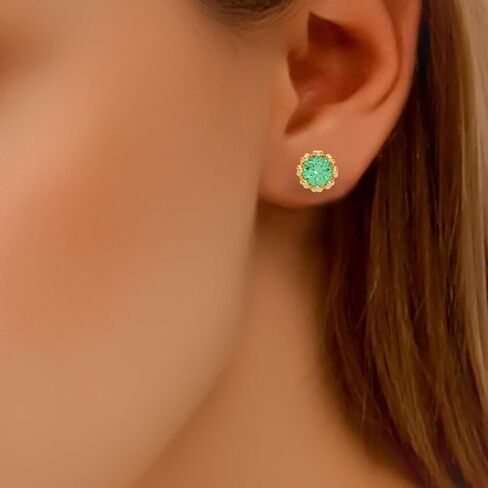 0.28 Cttw Round Cut Green Emerald| Stud Earrings For Women | Crafted In 925 Sterling Silver in Saudi Arabia