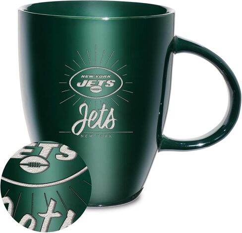 مج ريكو إندستريز NFL Football New York Jets Sunburst Green 18oz من السيراميك المحفور بالليزر in Kuwait