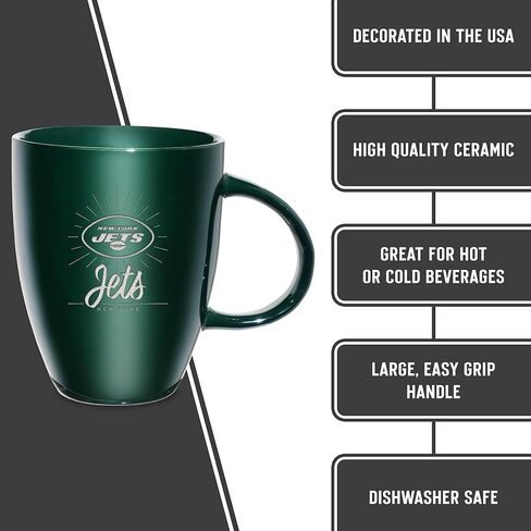 مج ريكو إندستريز NFL Football New York Jets Sunburst Green 18oz من السيراميك المحفور بالليزر in Kuwait