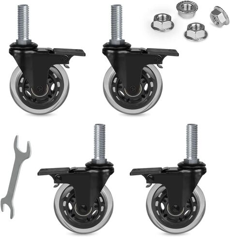 Hirate 3 inch Caster Heavy Duty 1/2"-13 x 1.5" Threaded Stem Castors Set of 4(Screw Length 38mm), Swivel Locking Castors for Furniture Trolley Dolly with Nylon Lock Nuts in Saudi Arabia