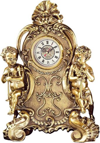 ساعة Design Toscano KY5025 Remy Cherubs Angel Mantel Clock، عرض 13 بوصة، طول 19 بوصة، بوليريسين مصبوب يدويًا، لمسة نهائية ذهبية عتيقة in Saudi Arabia