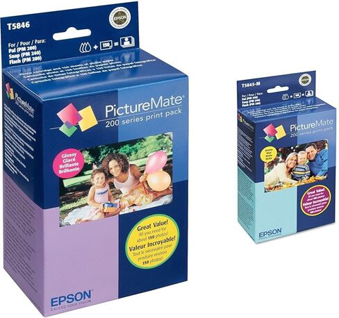 حزمة التحرير والسرد للحبر والورق ذات السعة القياسية EPSON T584 - لامعة (T5846) لطابعات Epson PictureMate المحددة، باللون الأسود؛ ازرق سماوي؛ أصفر؛ أرجواني in Kuwait