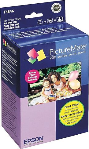 حزمة التحرير والسرد للحبر والورق ذات السعة القياسية EPSON T584 - لامعة (T5846) لطابعات Epson PictureMate المحددة، باللون الأسود؛ ازرق سماوي؛ أصفر؛ أرجواني in Kuwait