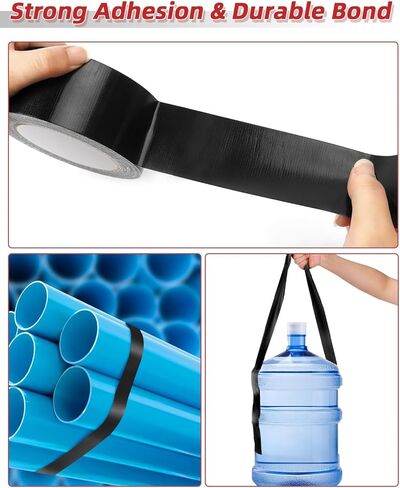 شريط لاصق عالي التحمل، 5 عبوات، 150 ياردة، شريط لاصق أسود، 9 مل، مرن بدون بقايا، قيمة مجمعة غير عاكسة للإصلاحات الداخلية والخارجية، الاستخدام الصناعي الاحترافي (2 بوصة × 30 ياردة لكل لفة) in Kuwait