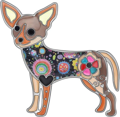 DUOWEI Floral Enamel Chihuahua Dog Brooch Lapel Clothes Scarf Pet Pin Jewelry for Women Teens Girls Novelty Gifts in Kuwait