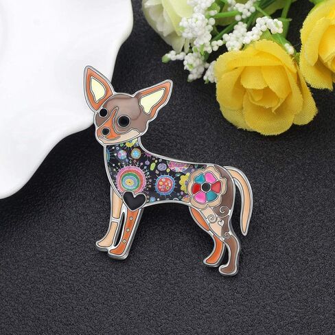 DUOWEI Floral Enamel Chihuahua Dog Brooch Lapel Clothes Scarf Pet Pin Jewelry for Women Teens Girls Novelty Gifts in Kuwait