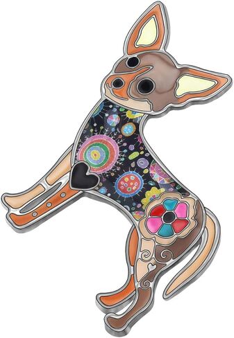 DUOWEI Floral Enamel Chihuahua Dog Brooch Lapel Clothes Scarf Pet Pin Jewelry for Women Teens Girls Novelty Gifts in Kuwait