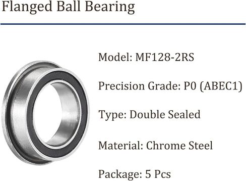 5pcs MF128-2RS Flanged Ball Bearing - [8x12x3.5mm] Replacement Wheel Bearings for Wheelbarrow Lawnmower Truck Axle Use, Chrome Steel, ABEC1 in Saudi Arabia