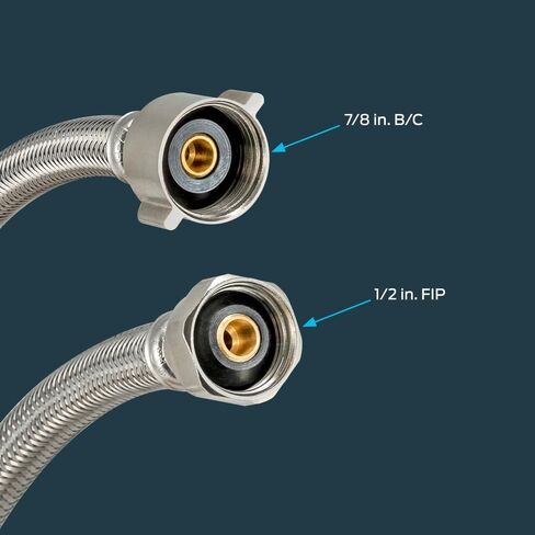 Eastman 12 Inch Flexible Toilet Connector, 7/8 Inch Ballcock x 1/2 Inch FIP, Stainless Steel Braided Supply Line, 48084 in Saudi Arabia