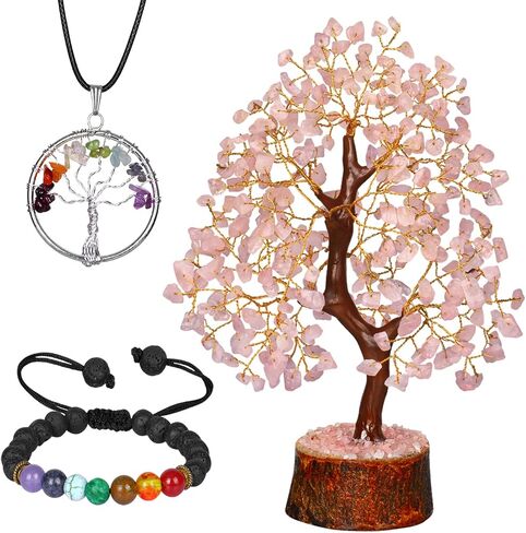 Rose Quartz Crystal Tree - Gemstone Bonsai Love Tree - Fengshui Crystal for Postive Energy - Crystal Gift For Women - Feng Shui Crystal Money Tree - Crystal Quartz Tree - Pink Decor - Zen Good Luck in Saudi Arabia