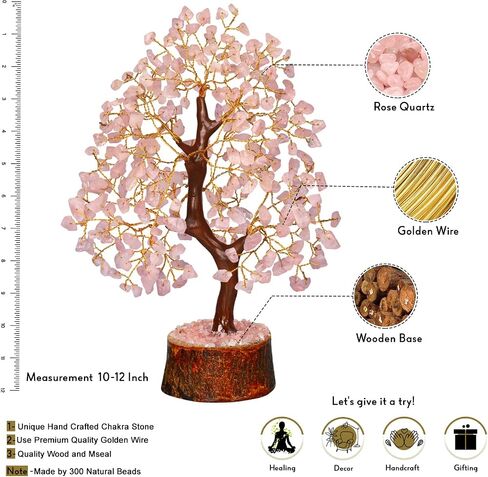 Rose Quartz Crystal Tree - Gemstone Bonsai Love Tree - Fengshui Crystal for Postive Energy - Crystal Gift For Women - Feng Shui Crystal Money Tree - Crystal Quartz Tree - Pink Decor - Zen Good Luck in Saudi Arabia