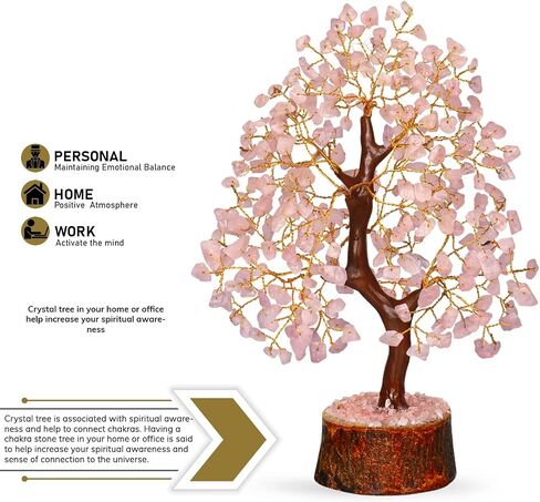 Rose Quartz Crystal Tree - Gemstone Bonsai Love Tree - Fengshui Crystal for Postive Energy - Crystal Gift For Women - Feng Shui Crystal Money Tree - Crystal Quartz Tree - Pink Decor - Zen Good Luck in Saudi Arabia