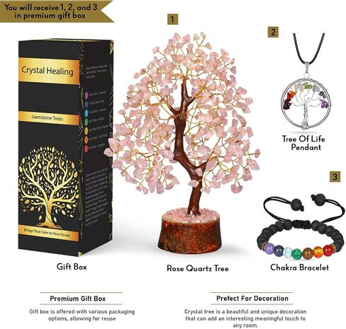 Rose Quartz Crystal Tree - Gemstone Bonsai Love Tree - Fengshui Crystal for Postive Energy - Crystal Gift For Women - Feng Shui Crystal Money Tree - Crystal Quartz Tree - Pink Decor - Zen Good Luck in Saudi Arabia